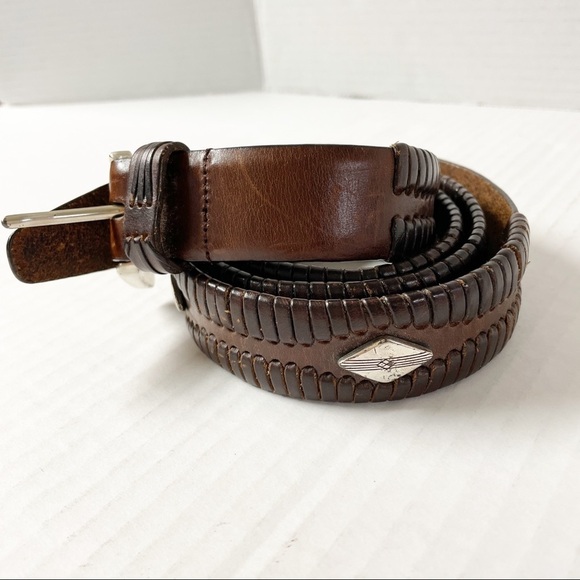 Bill Adler Studio Dar Brown  Leather Braided & Studded Belt - Picture 1 of 8